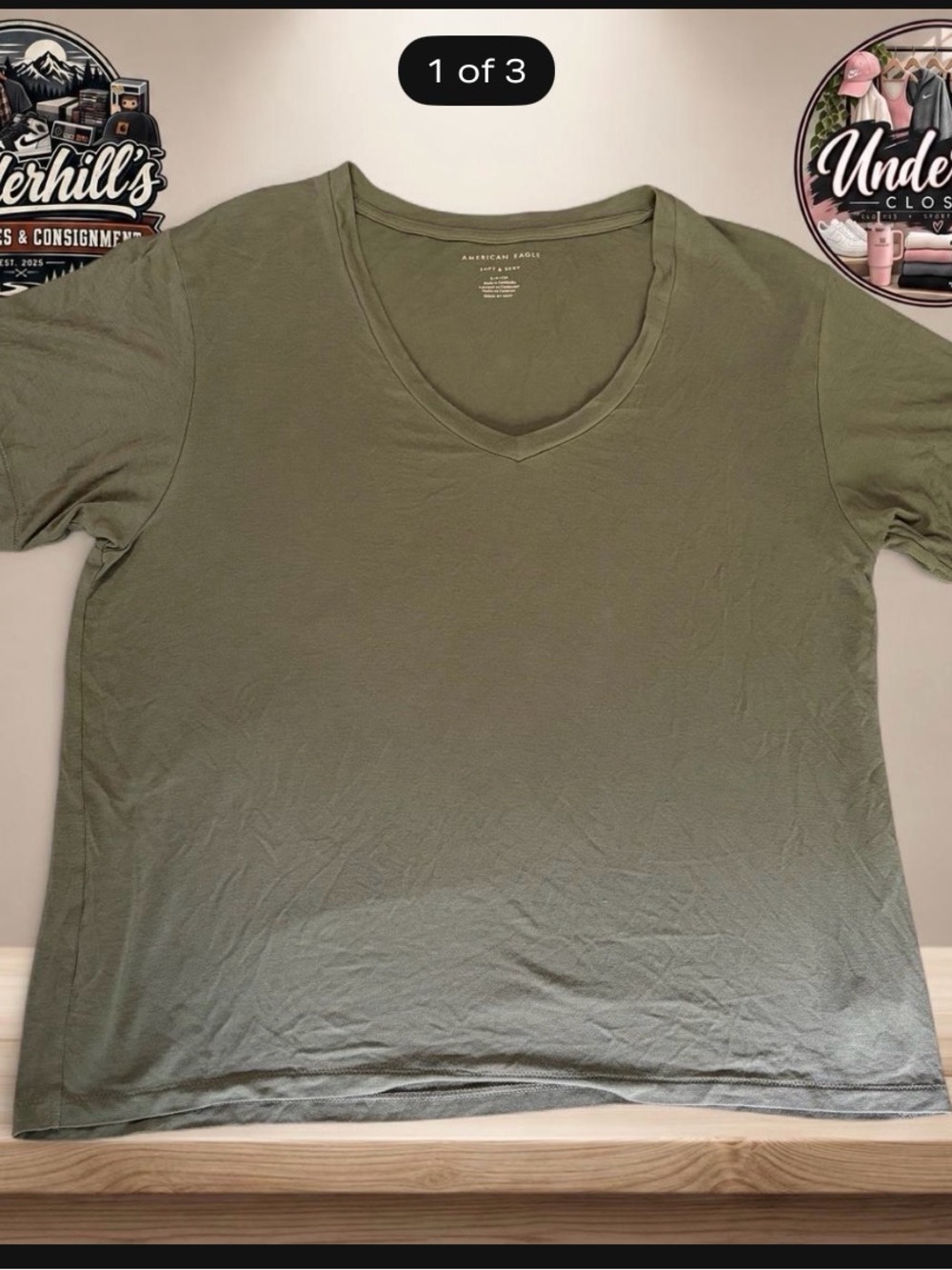 American Eagle Soft & Sexy Outfitters Olive Green V-Neck Short Sleeve Tee